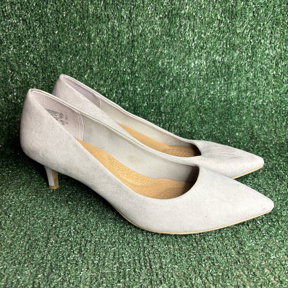 Dexflex Comfort Pointed Toe Kitten Heel Faux Suede Classic Pump Grey Womens 11